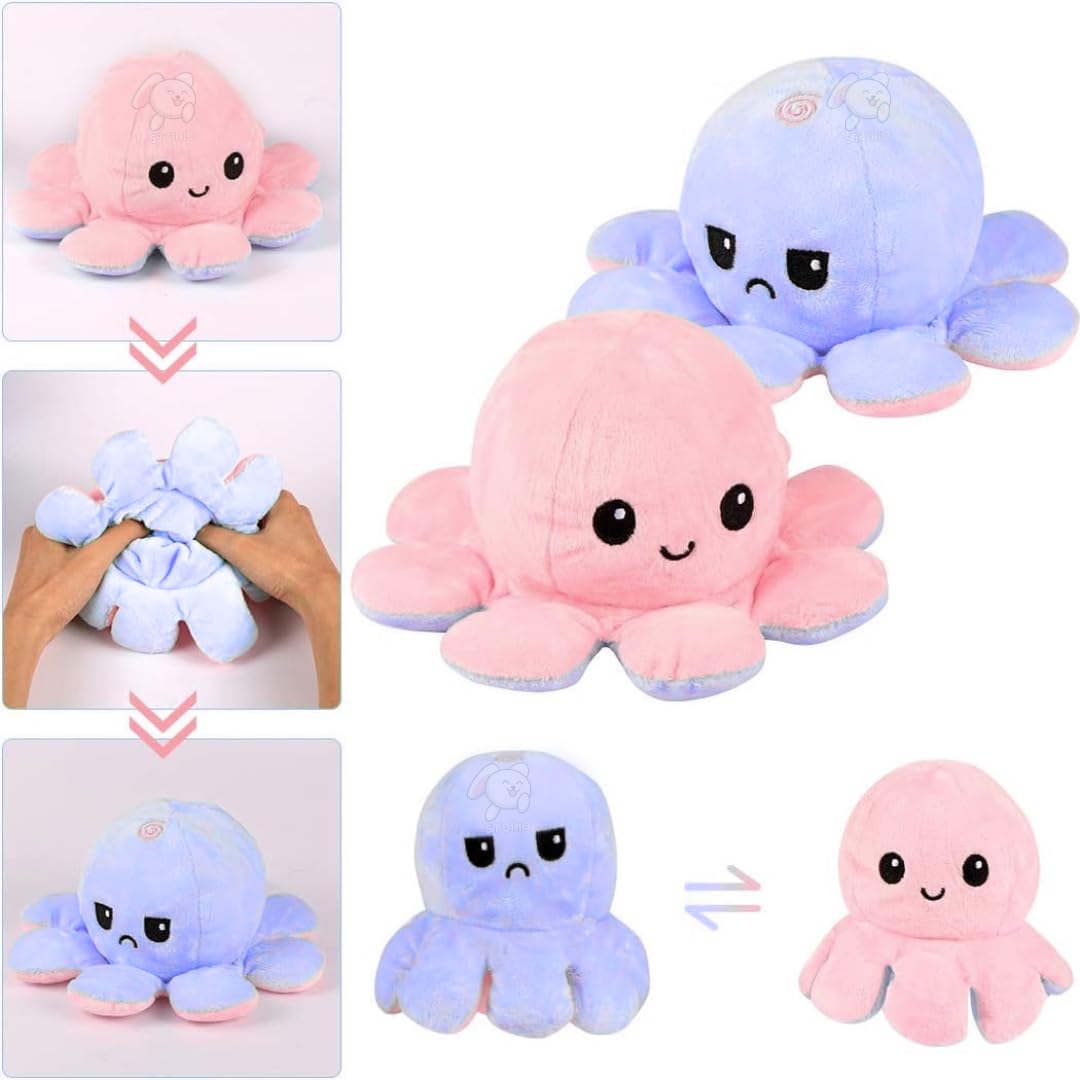 Storio Toy Octopus Plushie Reversible Soft Toys for Kids | Plush Soft Toys for Baby Boys and Girls| Best Gift | Octopus Soft Toy for Kids -PurplePink