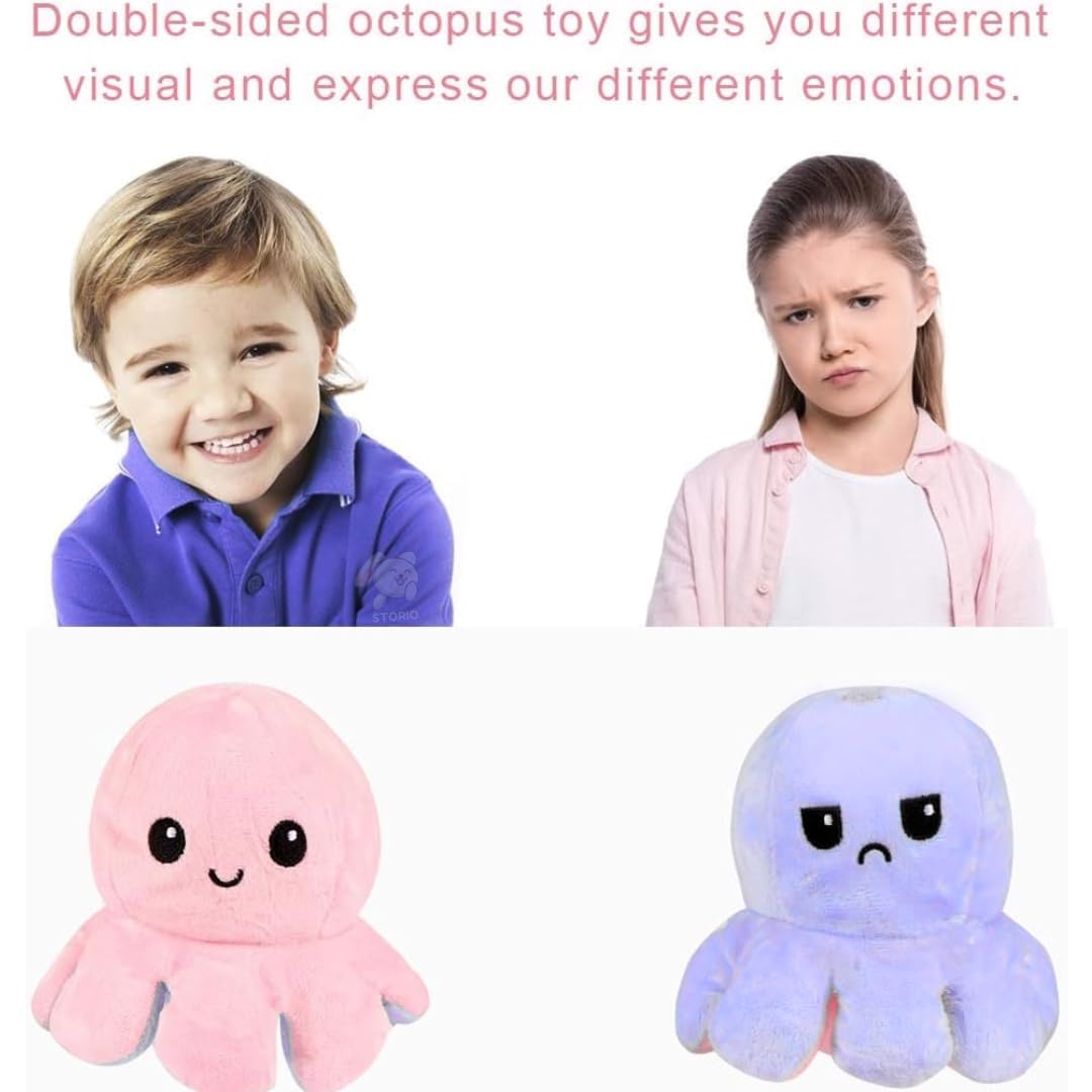 Storio Toy Octopus Plushie Reversible Soft Toys for Kids | Plush Soft Toys for Baby Boys and Girls| Best Gift | Octopus Soft Toy for Kids -PurplePink