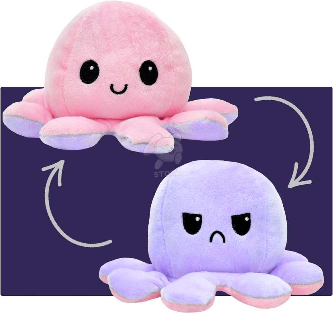 Storio Toy Octopus Plushie Reversible Soft Toys for Kids | Plush Soft Toys for Baby Boys and Girls| Best Gift | Octopus Soft Toy for Kids -PurplePink