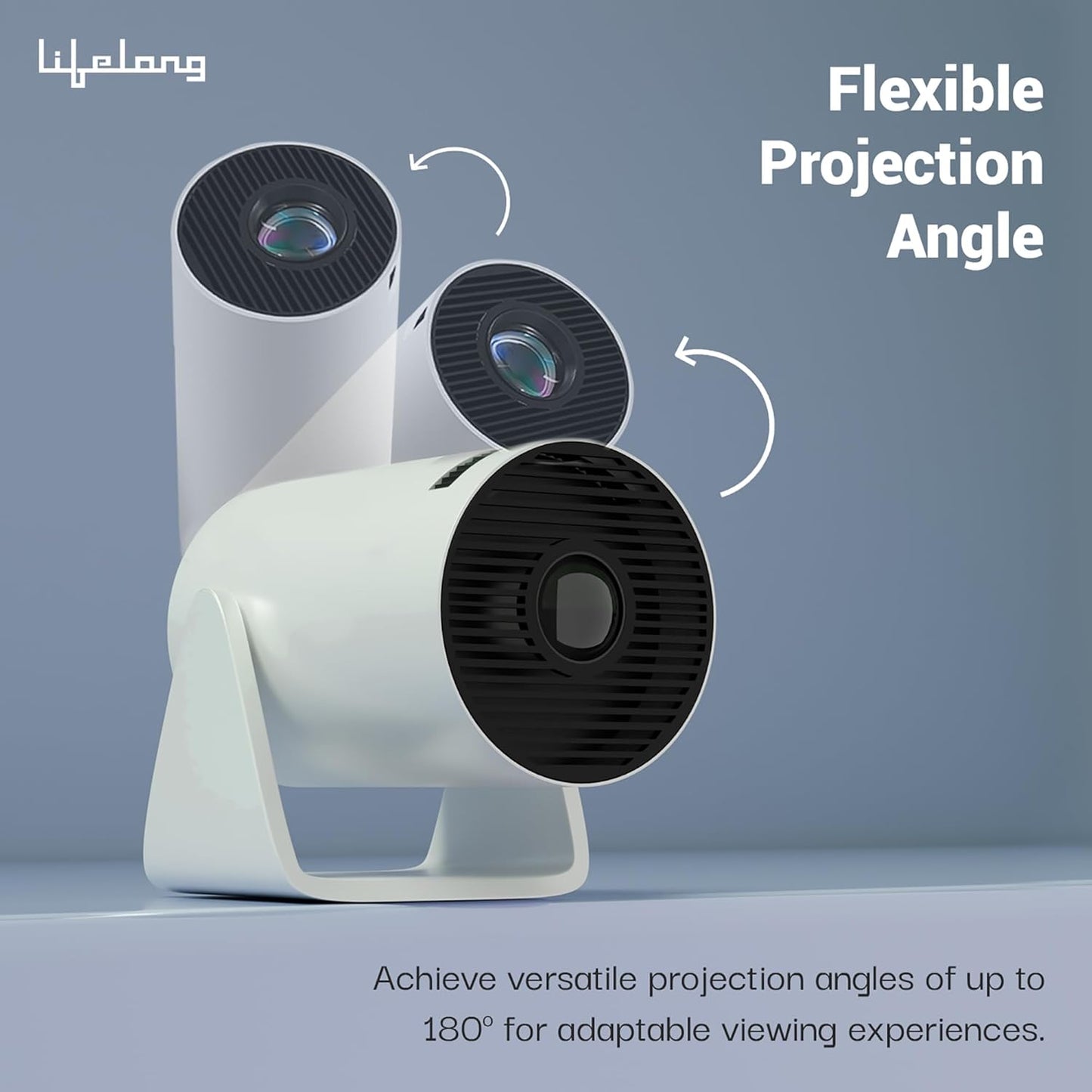 Lifelong Lightbeam Smart Projector for Home 4K Support, Native 720p HD Resolution, 2500 Lumen, Rotabable Design, Speaker, Android 11 with Built-in Apps (Netflix, Prime, Youtube) WiFi, 100''Max Display
