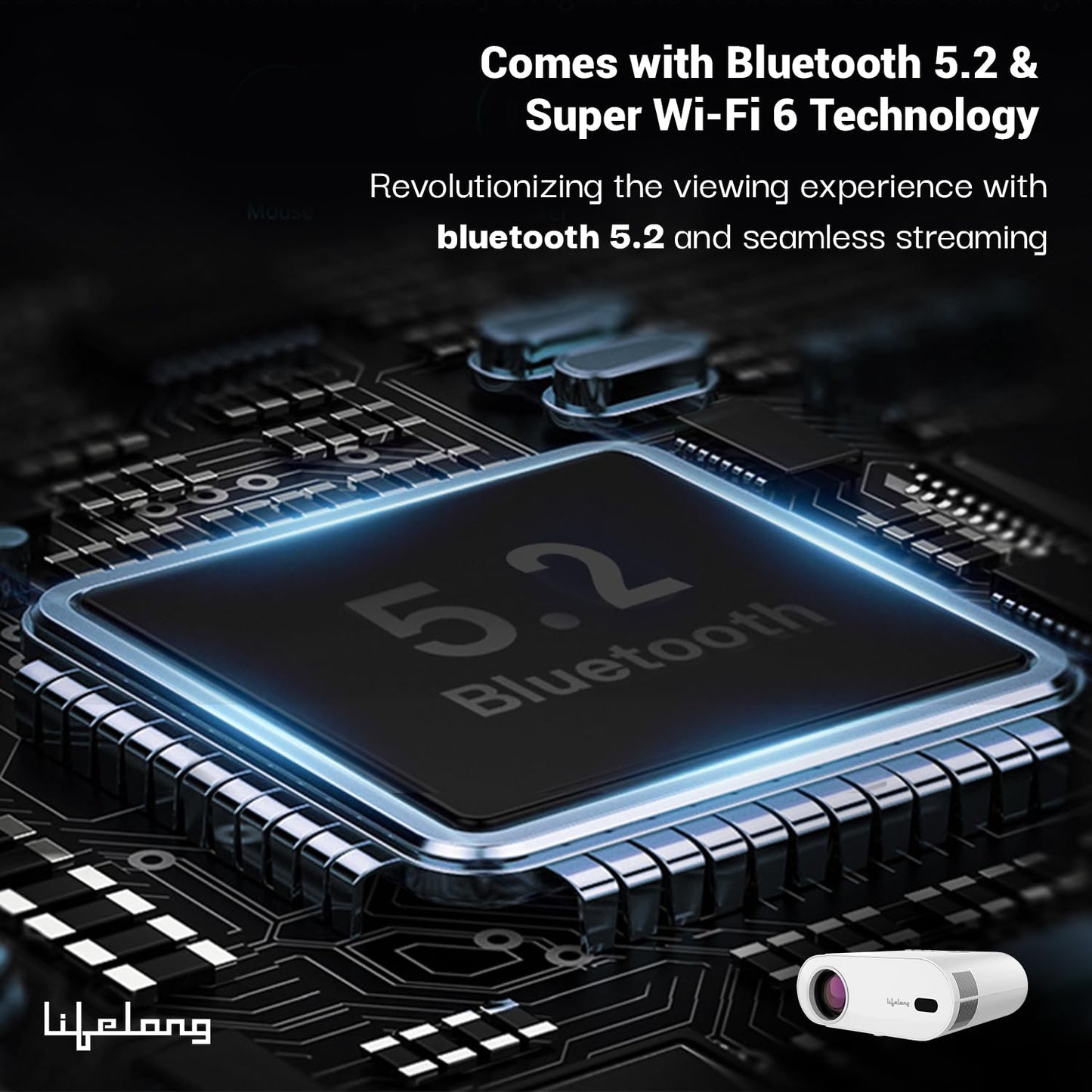 Lifelong Lightbeam Smart Projector for Home 4K Support, Native 720p HD Resolution, 2500 Lumen, Rotabable Design, Speaker, Android 11 with Built-in Apps (Netflix, Prime, Youtube) WiFi, 100''Max Display