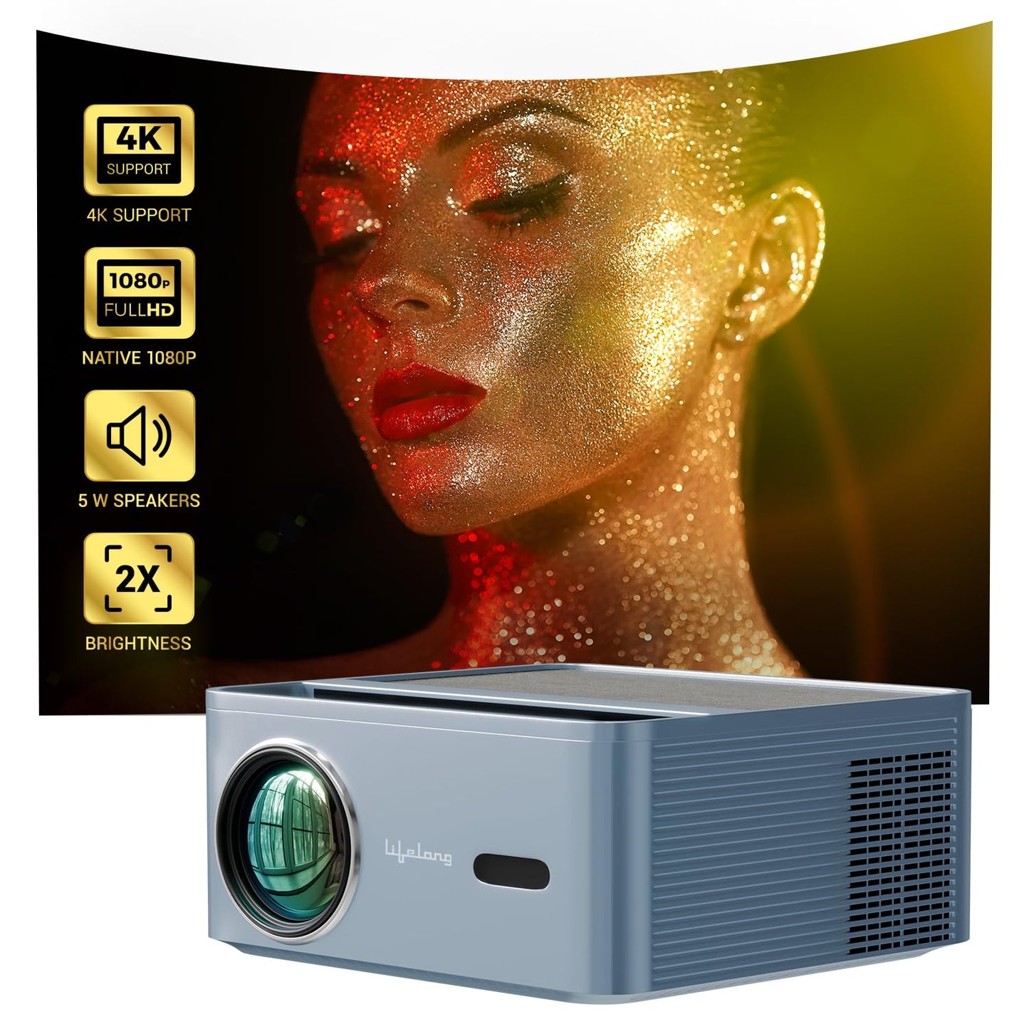 Lifelong Lightbeam Smart Projector for Home 4K Support, Native 720p HD Resolution, 2500 Lumen, Rotabable Design, Speaker, Android 11 with Built-in Apps (Netflix, Prime, Youtube) WiFi, 100''Max Display