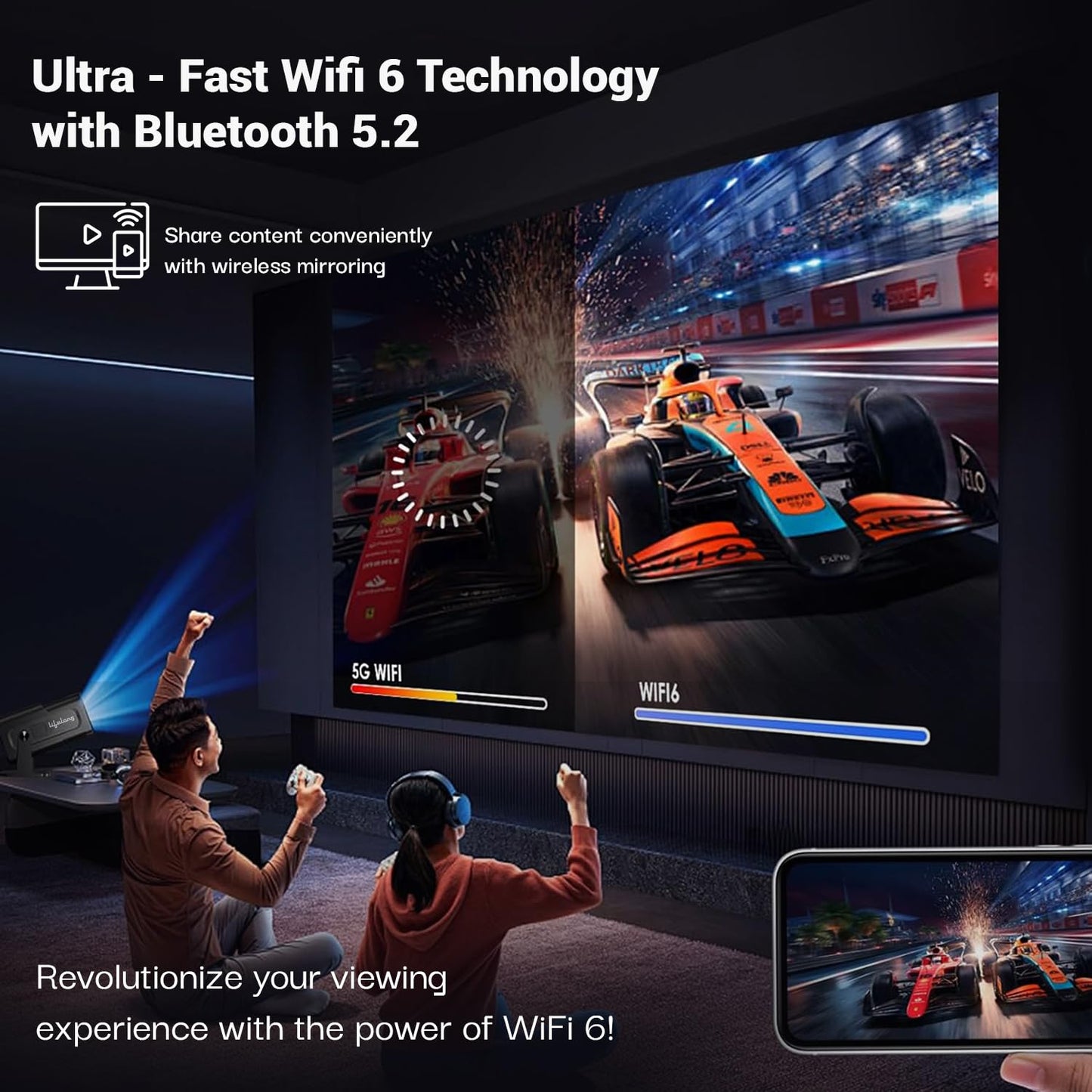 Lifelong Lightbeam Smart Projector for Home 4K Support, Native 720p HD Resolution, 2500 Lumen, Rotabable Design, Speaker, Android 11 with Built-in Apps (Netflix, Prime, Youtube) WiFi, 100''Max Display