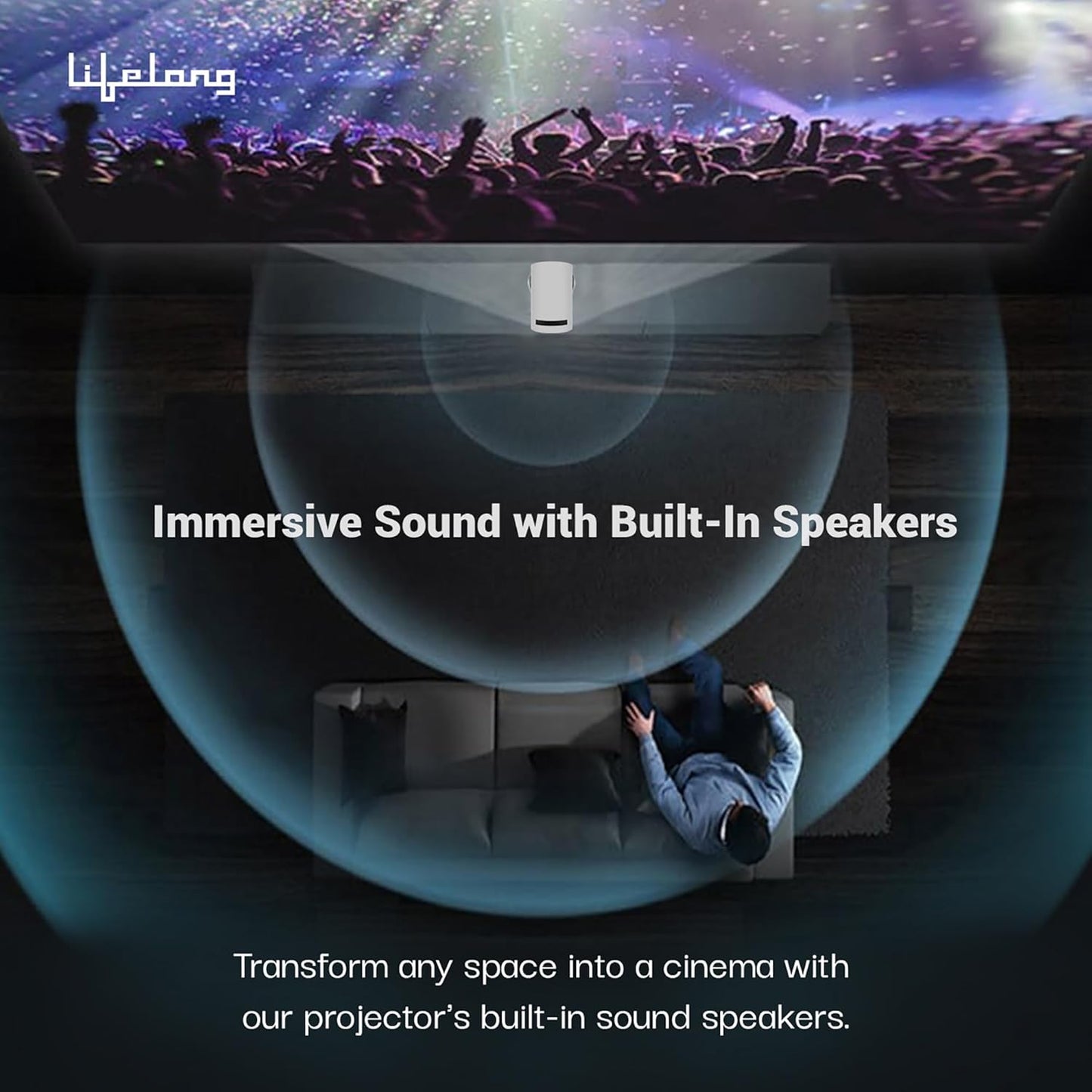 Lifelong Lightbeam Smart Projector for Home 4K Support, Native 720p HD Resolution, 2500 Lumen, Rotabable Design, Speaker, Android 11 with Built-in Apps (Netflix, Prime, Youtube) WiFi, 100''Max Display