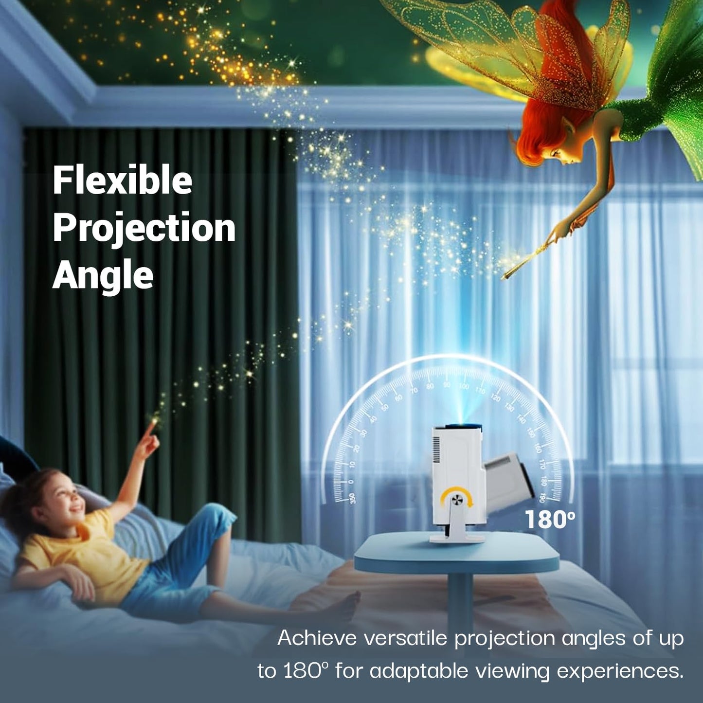 Lifelong Lightbeam Smart Projector for Home 4K Support, Native 720p HD Resolution, 2500 Lumen, Rotabable Design, Speaker, Android 11 with Built-in Apps (Netflix, Prime, Youtube) WiFi, 100''Max Display