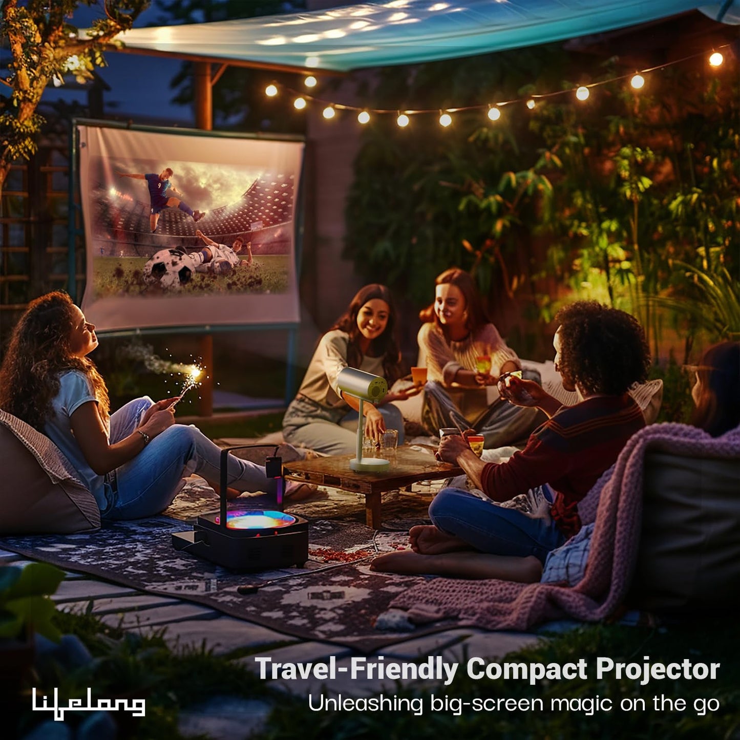 Lifelong Lightbeam Smart Projector for Home 4K Support, Native 720p HD Resolution, 2500 Lumen, Rotabable Design, Speaker, Android 11 with Built-in Apps (Netflix, Prime, Youtube) WiFi, 100''Max Display
