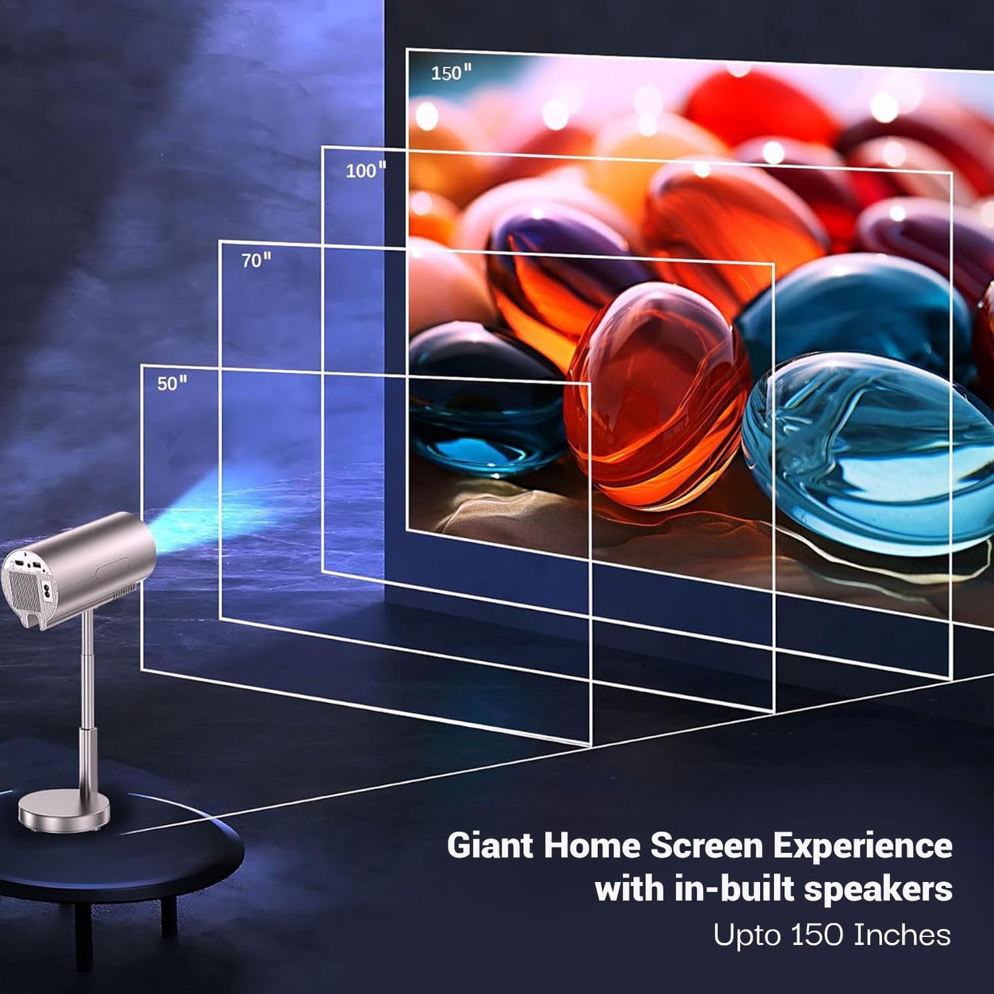 Lifelong Lightbeam Smart Projector for Home 4K Support, Native 720p HD Resolution, 2500 Lumen, Rotabable Design, Speaker, Android 11 with Built-in Apps (Netflix, Prime, Youtube) WiFi, 100''Max Display