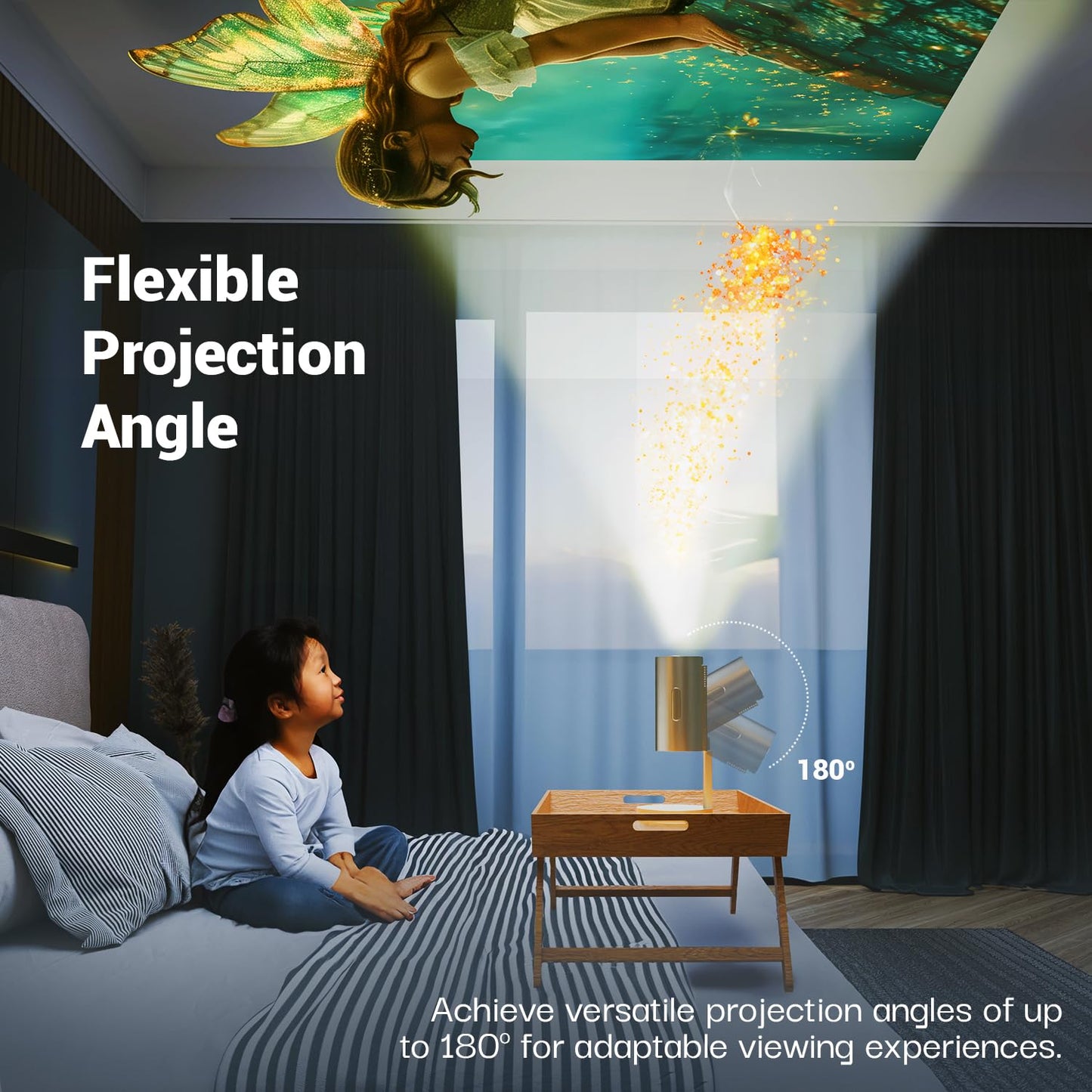 Lifelong Lightbeam Smart Projector for Home 4K Support, Native 720p HD Resolution, 2500 Lumen, Rotabable Design, Speaker, Android 11 with Built-in Apps (Netflix, Prime, Youtube) WiFi, 100''Max Display
