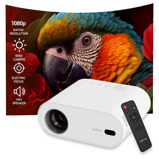 Lifelong Lightbeam Smart Projector for Home 4K Support, Native 720p HD Resolution, 2500 Lumen, Rotabable Design, Speaker, Android 11 with Built-in Apps (Netflix, Prime, Youtube) WiFi, 100''Max Display