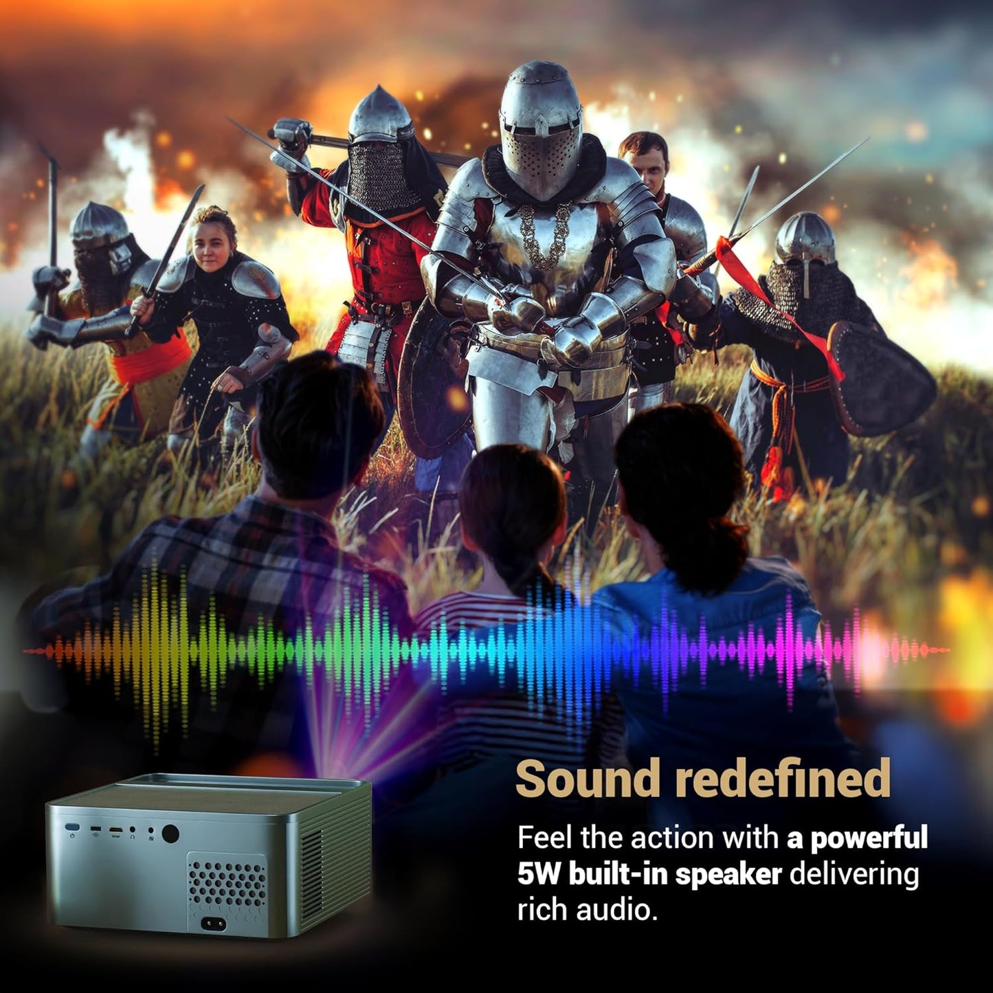 Lifelong Lightbeam Smart Projector for Home 4K Support, Native 720p HD Resolution, 2500 Lumen, Rotabable Design, Speaker, Android 11 with Built-in Apps (Netflix, Prime, Youtube) WiFi, 100''Max Display