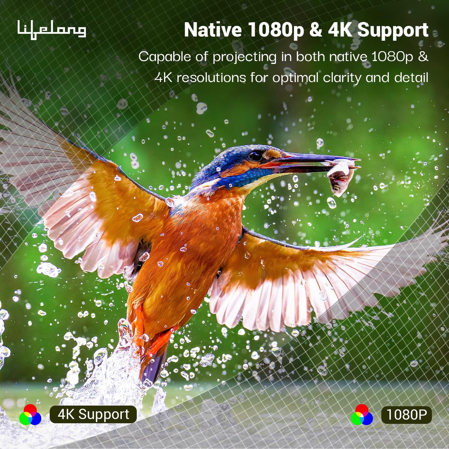 Lifelong Lightbeam Smart Projector for Home 4K Support, Native 720p HD Resolution, 2500 Lumen, Rotabable Design, Speaker, Android 11 with Built-in Apps (Netflix, Prime, Youtube) WiFi, 100''Max Display
