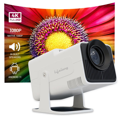 Lifelong Lightbeam Smart Projector for Home 4K Support, Native 720p HD Resolution, 2500 Lumen, Rotabable Design, Speaker, Android 11 with Built-in Apps (Netflix, Prime, Youtube) WiFi, 100''Max Display