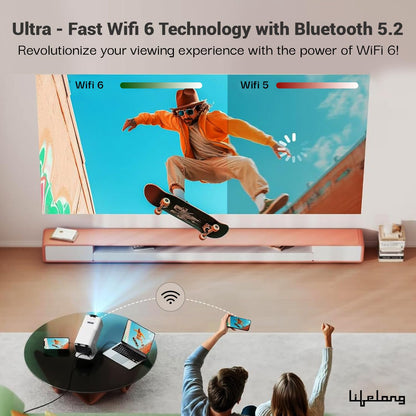Lifelong Lightbeam Smart Projector for Home 4K Support, Native 720p HD Resolution, 2500 Lumen, Rotabable Design, Speaker, Android 11 with Built-in Apps (Netflix, Prime, Youtube) WiFi, 100''Max Display