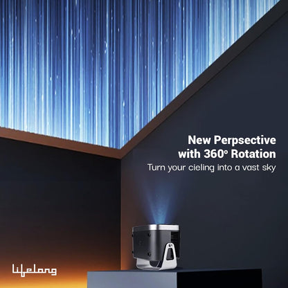 Lifelong Lightbeam Smart Projector for Home 4K Support, Native 720p HD Resolution, 2500 Lumen, Rotabable Design, Speaker, Android 11 with Built-in Apps (Netflix, Prime, Youtube) WiFi, 100''Max Display